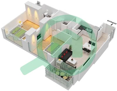 المخططات الطابقية لتصميم النموذج / الوحدة B1/10 شقة 2 غرفة نوم - برج رويال