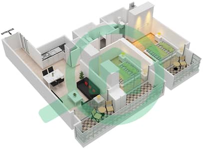 المخططات الطابقية لتصميم النموذج / الوحدة B2/1 شقة 2 غرفة نوم - برج رويال