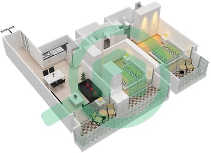 المخططات الطابقية لتصميم النموذج / الوحدة B2/ 1 شقة 2 غرفة نوم - برج رويال