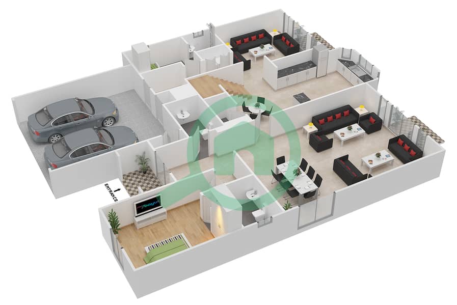 المخططات الطابقية لتصميم النموذج 15 فیلا 5 غرف نوم - المهرة interactive3D