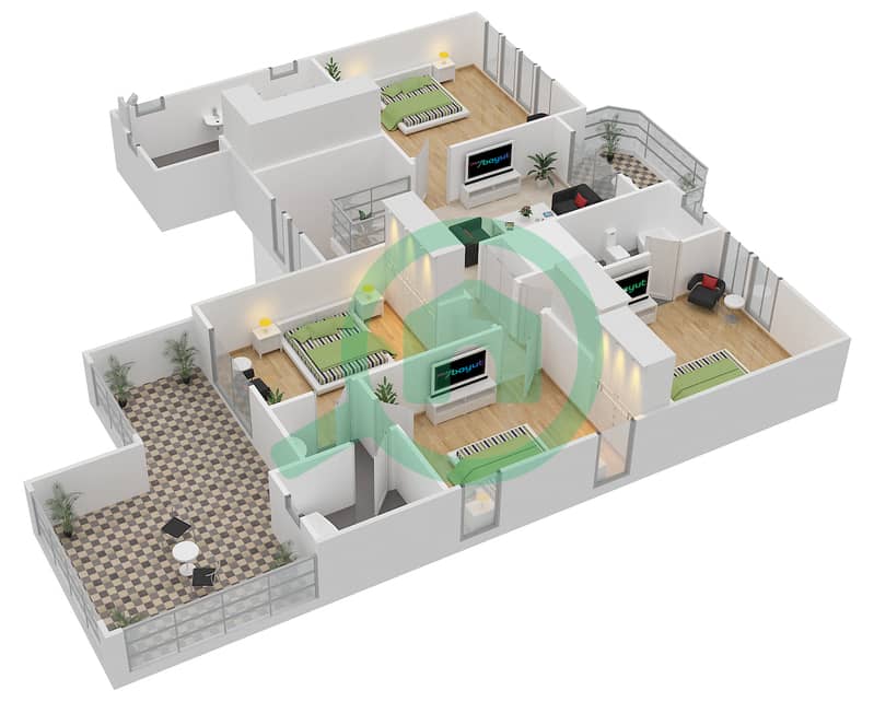 المخططات الطابقية لتصميم النموذج 15 فیلا 5 غرف نوم - المهرة interactive3D