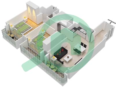المخططات الطابقية لتصميم النموذج / الوحدة C/6 شقة 2 غرفة نوم - برج رويال