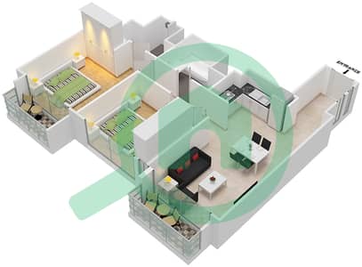 المخططات الطابقية لتصميم النموذج / الوحدة C/ 6 شقة 2 غرفة نوم - برج رويال