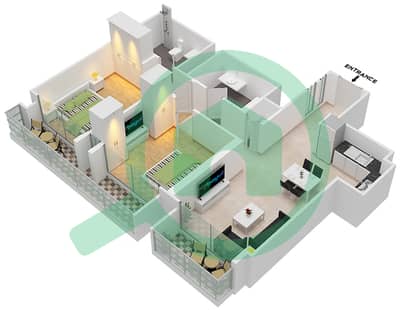 المخططات الطابقية لتصميم النموذج / الوحدة D/7 شقة 2 غرفة نوم - برج رويال