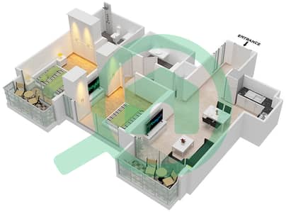 المخططات الطابقية لتصميم النموذج / الوحدة D/ 6 شقة 2 غرفة نوم - برج رويال