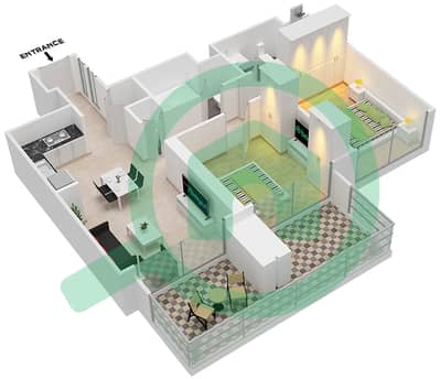 المخططات الطابقية لتصميم النموذج / الوحدة E/6 شقة 2 غرفة نوم - برج رويال