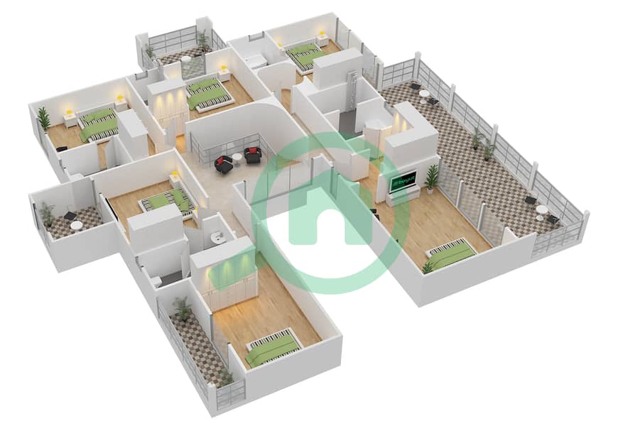 المخططات الطابقية لتصميم النموذج 12 فیلا 7 غرف نوم - المهرة interactive3D
