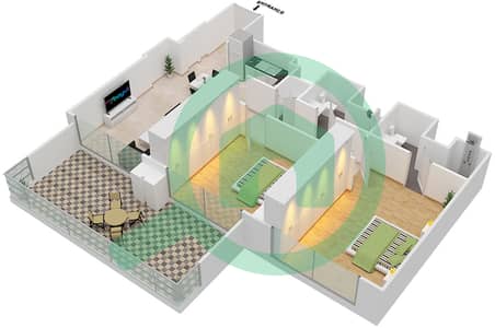 المخططات الطابقية لتصميم النموذج / الوحدة G/1 شقة 2 غرفة نوم - برج رويال