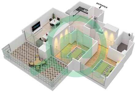 المخططات الطابقية لتصميم النموذج / الوحدة H/3 شقة 2 غرفة نوم - برج رويال