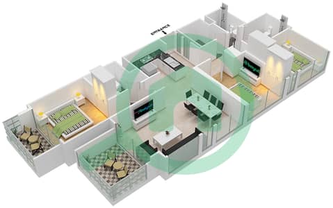 المخططات الطابقية لتصميم النموذج / الوحدة A/9 شقة 3 غرف نوم - برج رويال