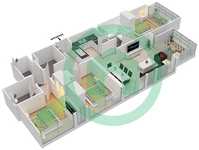 المخططات الطابقية لتصميم النموذج / الوحدة A/ 2 شقة 3 غرف نوم - برج رويال