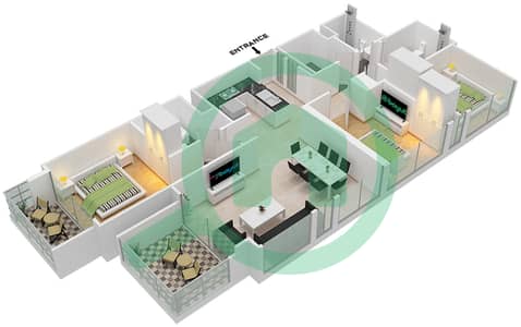 Burj Royale - 3 Bed Apartments Type/Unit A/ 9 Floor plan
