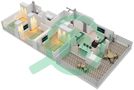 المخططات الطابقية لتصميم النموذج / الوحدة C/5 شقة 3 غرف نوم - برج رويال