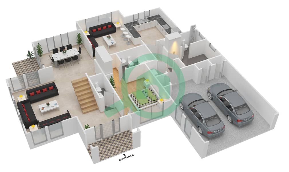 Al Mahra - 4 Bedroom Villa Type 16 Floor plan interactive3D