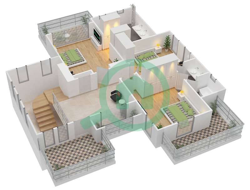 المخططات الطابقية لتصميم النموذج 16 فیلا 4 غرف نوم - المهرة interactive3D