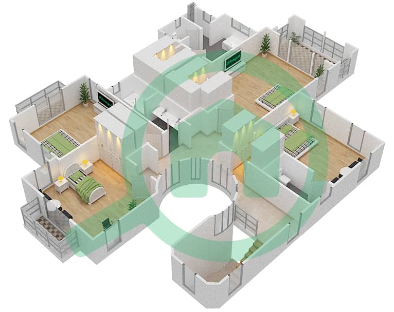 المخططات الطابقية لتصميم النموذج C1 فیلا 5 غرف نوم - سافانا interactive3D