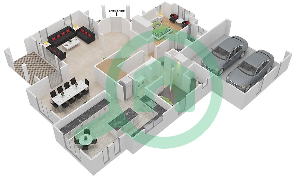 المخططات الطابقية لتصميم النموذج C2 فیلا 4 غرف نوم - سافانا interactive3D