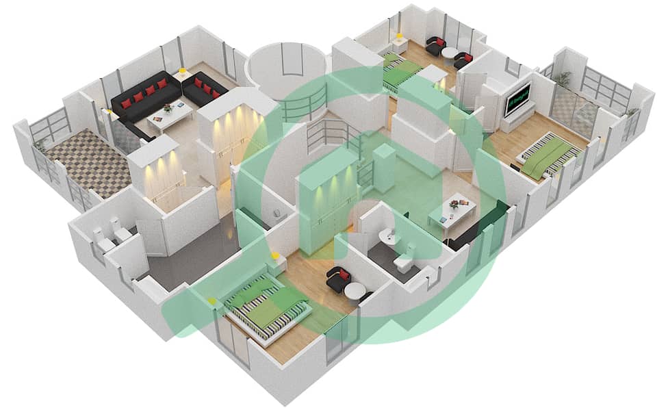 المخططات الطابقية لتصميم النموذج C2 فیلا 4 غرف نوم - سافانا interactive3D