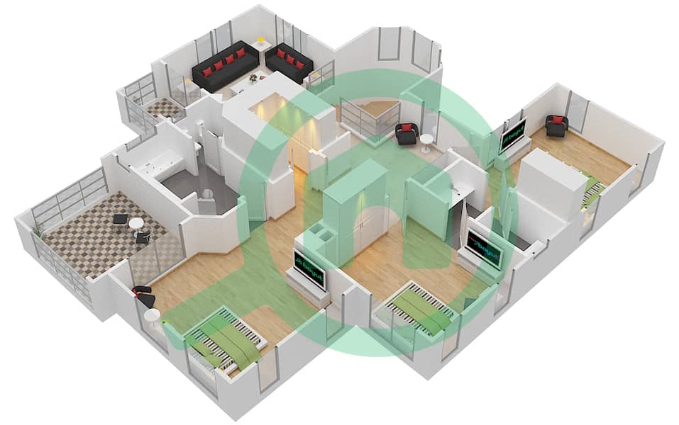 المخططات الطابقية لتصميم النموذج B1 فیلا 4 غرف نوم - سافانا interactive3D