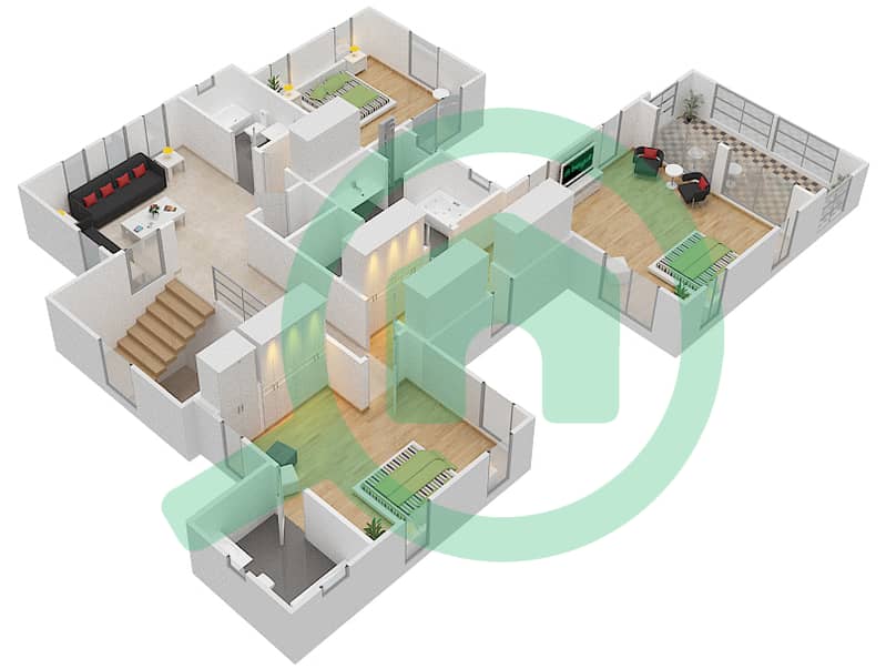 萨凡纳社区 - 4 卧室别墅类型B2戶型图 interactive3D
