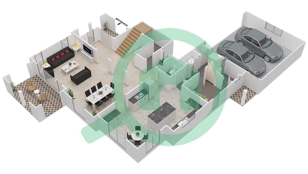 المخططات الطابقية لتصميم النموذج A2 فیلا 3 غرف نوم - سافانا interactive3D
