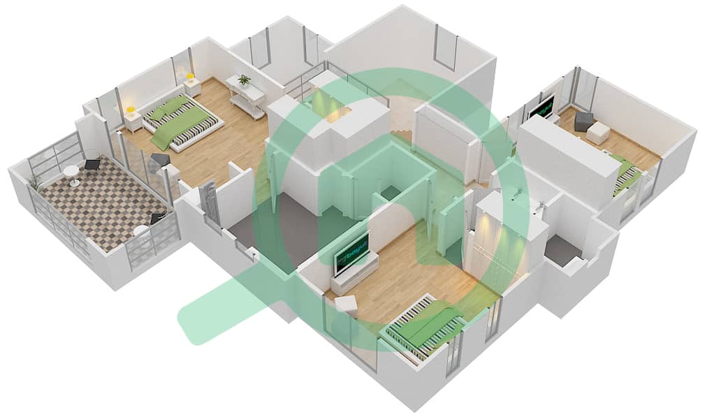 Саванна - Вилла 3 Cпальни планировка Тип A2 interactive3D