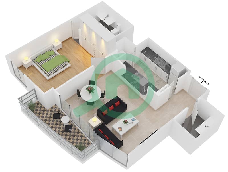 The Lofts East - 1 Bedroom Apartment Suite 6 FLOOR 2-29 Floor plan interactive3D