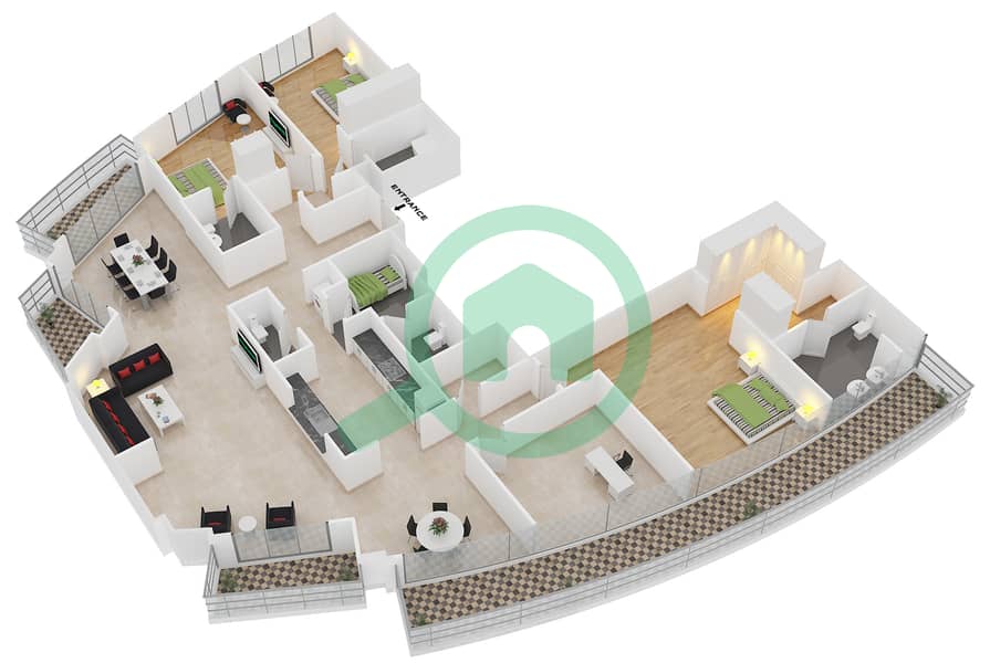 المخططات الطابقية لتصميم التصميم 1 FLOOR 30 بنتهاوس 3 غرف نوم - ذا لوفتس إيست interactive3D