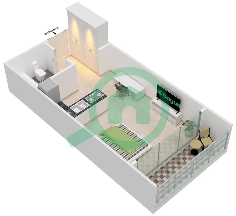 Burj Al Nujoom - Studio Apartment Unit 1,3 TYPICAL FLOOR Floor plan interactive3D
