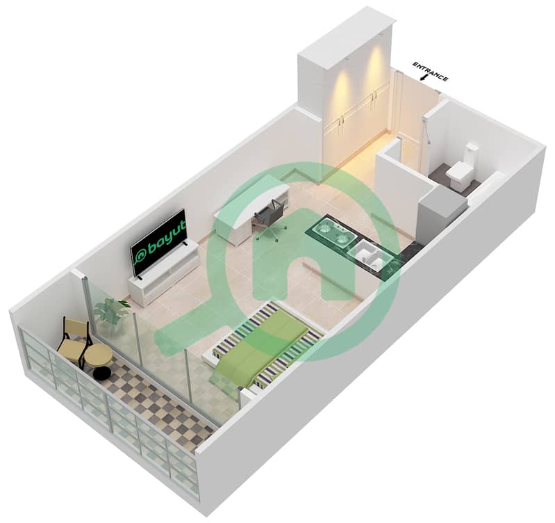 努乔姆塔 - 单身公寓单位2 TYPICAL FLOOR戶型图 interactive3D