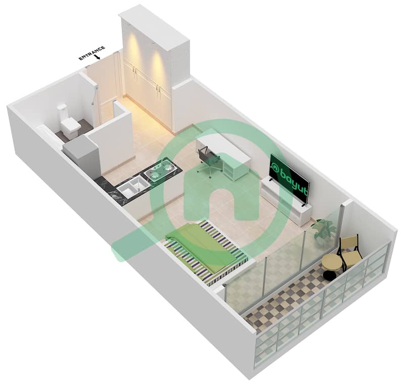 Бурж Аль Нуджум - Апартамент Студия планировка Единица измерения 8,11 TYPICAL FLOOR interactive3D