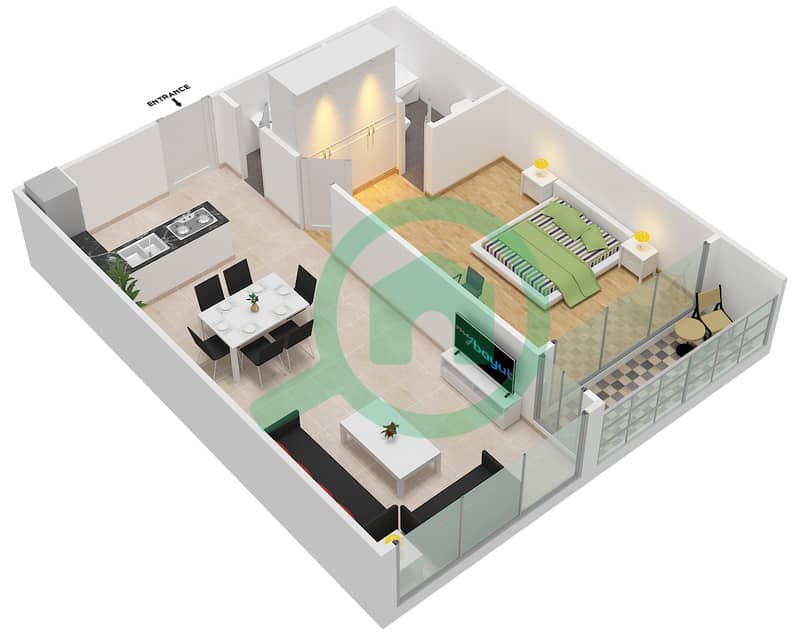 المخططات الطابقية لتصميم الوحدة 4 TYPICAL FLOOR شقة 1 غرفة نوم - برج النجوم Typical Floor interactive3D