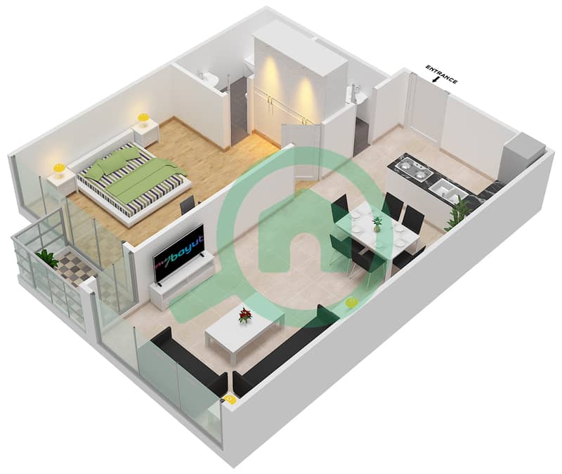 努乔姆塔 - 1 卧室公寓单位5 TYPICAL FLOOR戶型图 Typical Floor interactive3D