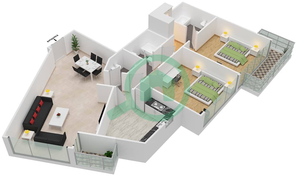 Burj Al Nujoom - 2 Bedroom Apartment Unit 6 TYPICAL FLOOR Floor plan Typical Floor interactive3D