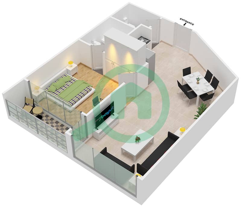 努乔姆塔 - 1 卧室公寓单位7 TYPICAL FLOOR戶型图 Typical Floor interactive3D
