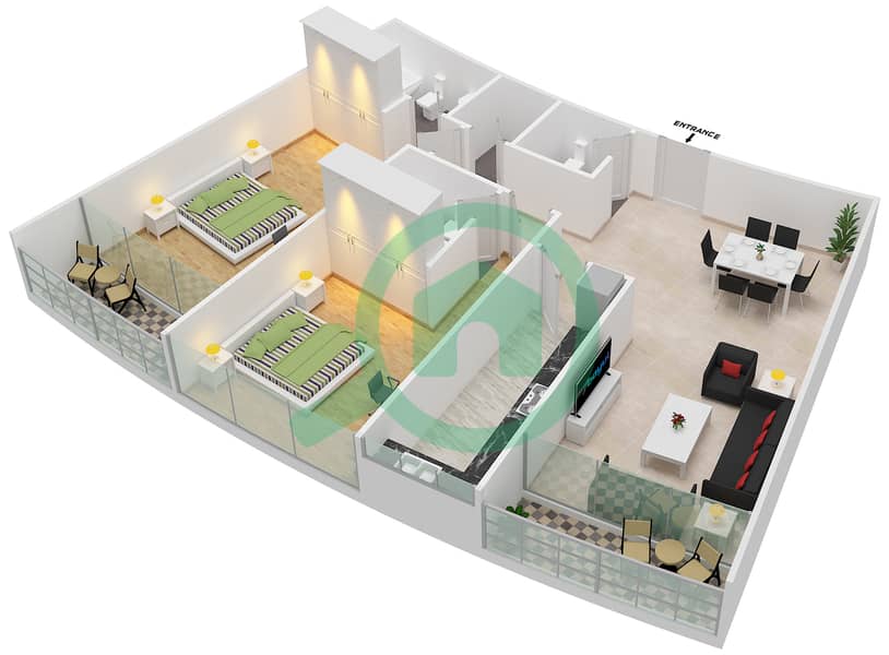 Burj Al Nujoom - 2 Bedroom Apartment Unit 13 TYPICAL FLOOR Floor plan Typical Floor interactive3D