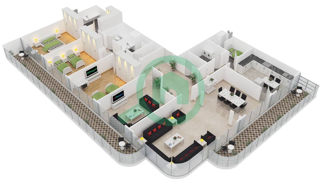 加亚公寓 - 3 卧室公寓类型5戶型图 interactive3D
