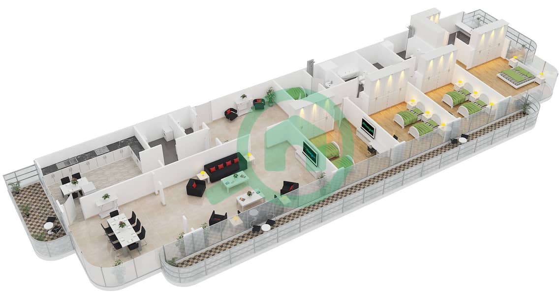 المخططات الطابقية لتصميم النموذج 6 شقة 4 غرف نوم - غایا ریزیدنس interactive3D