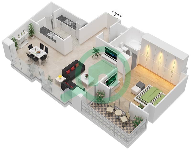 South Ridge 4 - 1 Bedroom Apartment Suite 04 FLOOR 4-26 Floor plan interactive3D