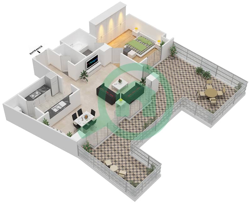 المخططات الطابقية لتصميم التصميم 04 FLOOR 3 شقة 1 غرفة نوم - أبراج ساوث ريدج 4 interactive3D