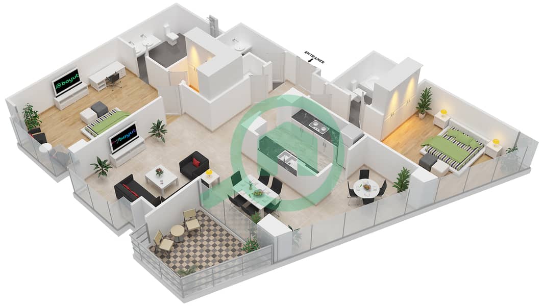 South Ridge 4 - 2 Bedroom Apartment Suite 02 FLOOR 3-26 Floor plan interactive3D