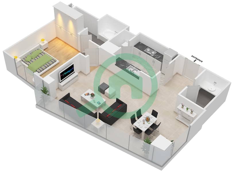 المخططات الطابقية لتصميم التصميم 03 FLOOR 2 شقة 1 غرفة نوم - أبراج ساوث ريدج 4 interactive3D