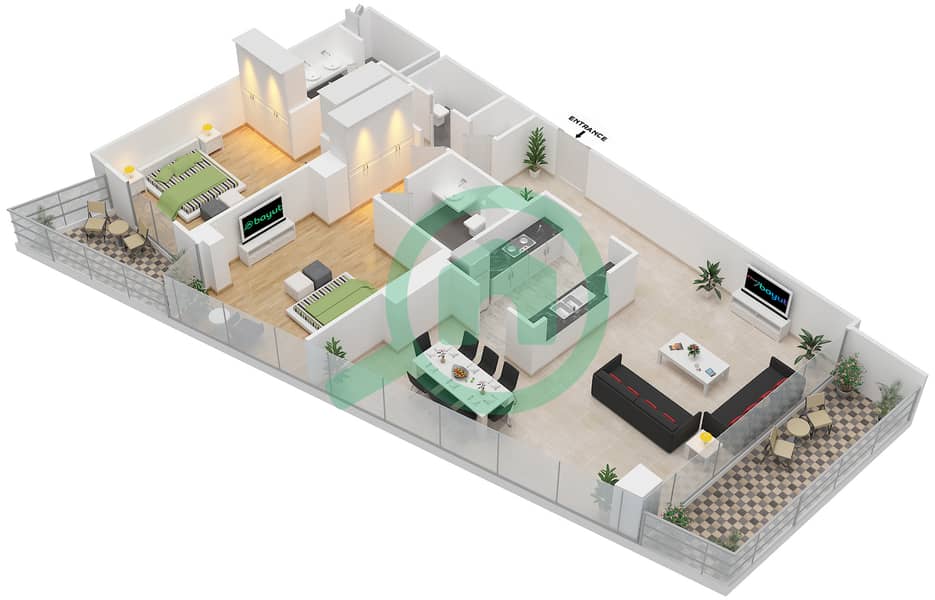 المخططات الطابقية لتصميم التصميم 01 FLOOR 3-26 شقة 2 غرفة نوم - أبراج ساوث ريدج 4 interactive3D