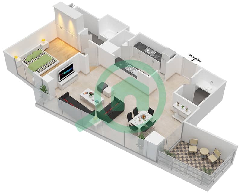 المخططات الطابقية لتصميم التصميم 03 FLOOR 3-26 شقة 1 غرفة نوم - أبراج ساوث ريدج 4 interactive3D