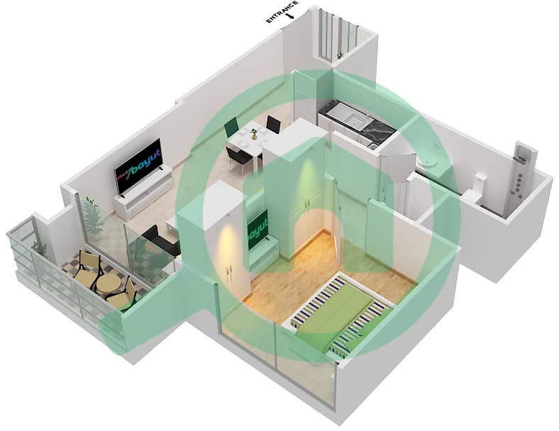皇家塔楼 - 1 卧室公寓类型／单位A1/4戶型图 interactive3D
