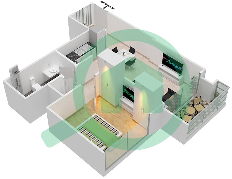 Бурдж Рояль - Апартамент 1 Спальня планировка Тип/мера A1/10 interactive3D