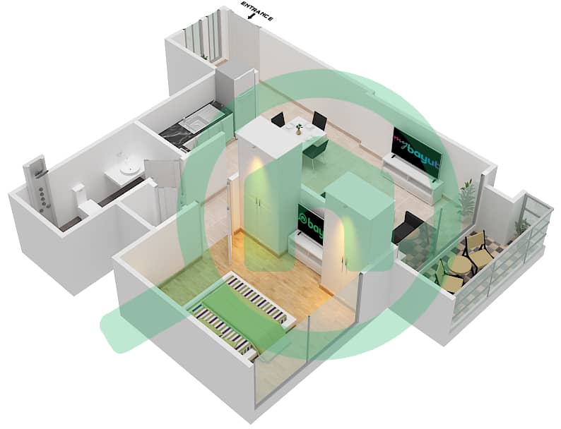 المخططات الطابقية لتصميم النموذج / الوحدة A1/9 شقة 1 غرفة نوم - برج رويال interactive3D