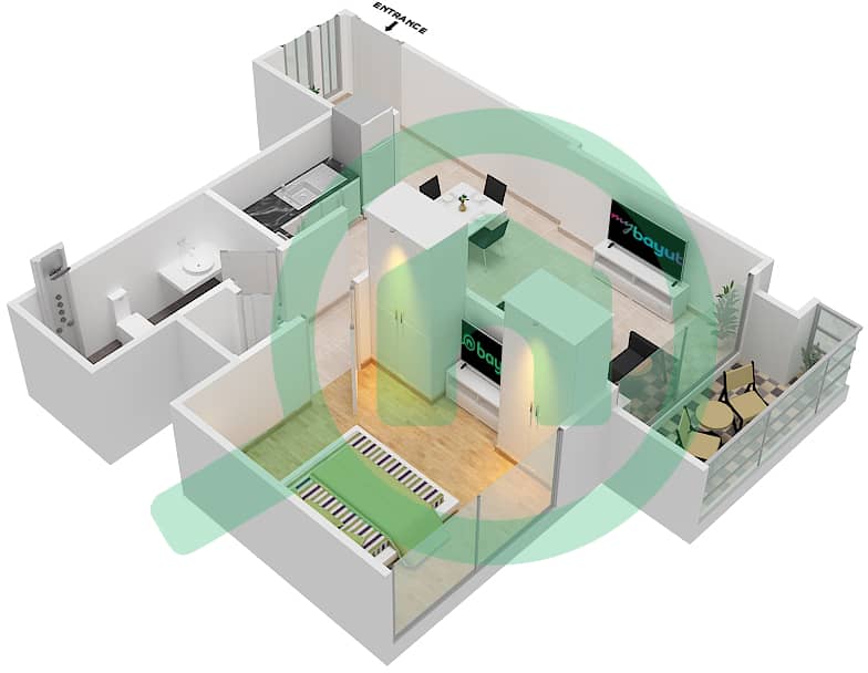 Burj Royale - 1 Bedroom Apartment Type/unit A1/8 Floor plan interactive3D
