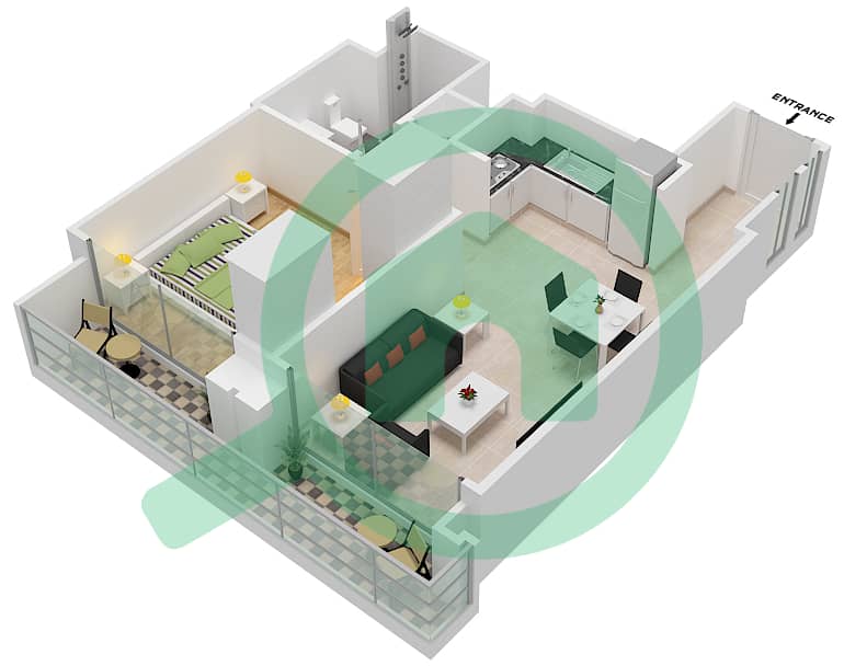 皇家塔楼 - 1 卧室公寓类型／单位A2/6戶型图 interactive3D