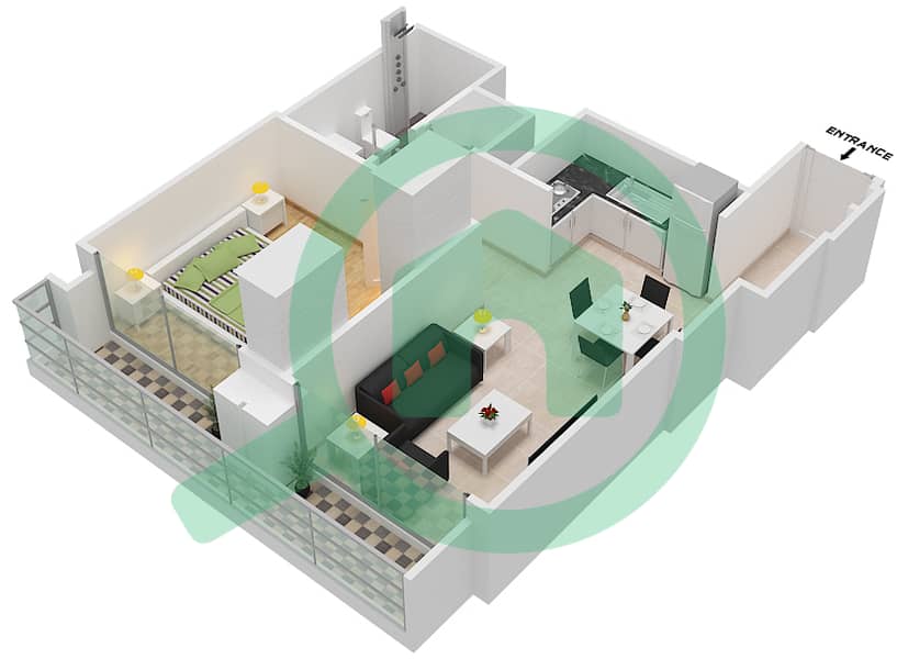 皇家塔楼 - 1 卧室公寓类型／单位B1/8戶型图 interactive3D